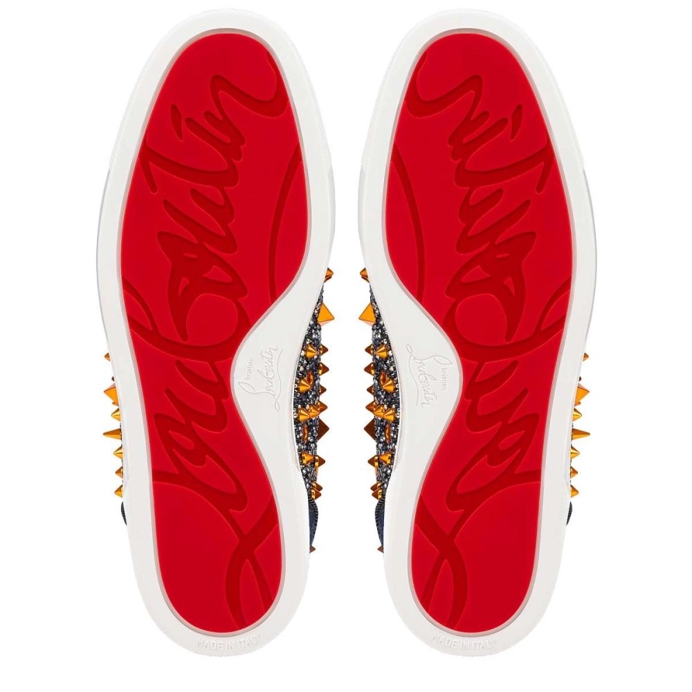 Discount Christian Louboutin Lou Pik Pik Strass High-Top Sneaker Blue Denim Outlet