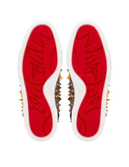 Discount Christian Louboutin Lou Pik Pik Strass High-Top Sneaker Blue Denim Outlet