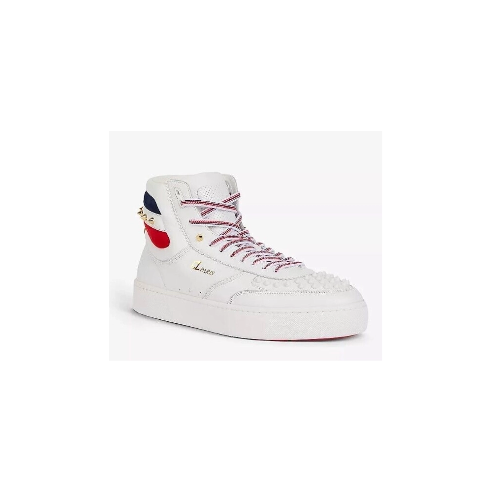 Discount Christian Louboutin Top Rui Spikes High-top Sneakers Leather White Outlet