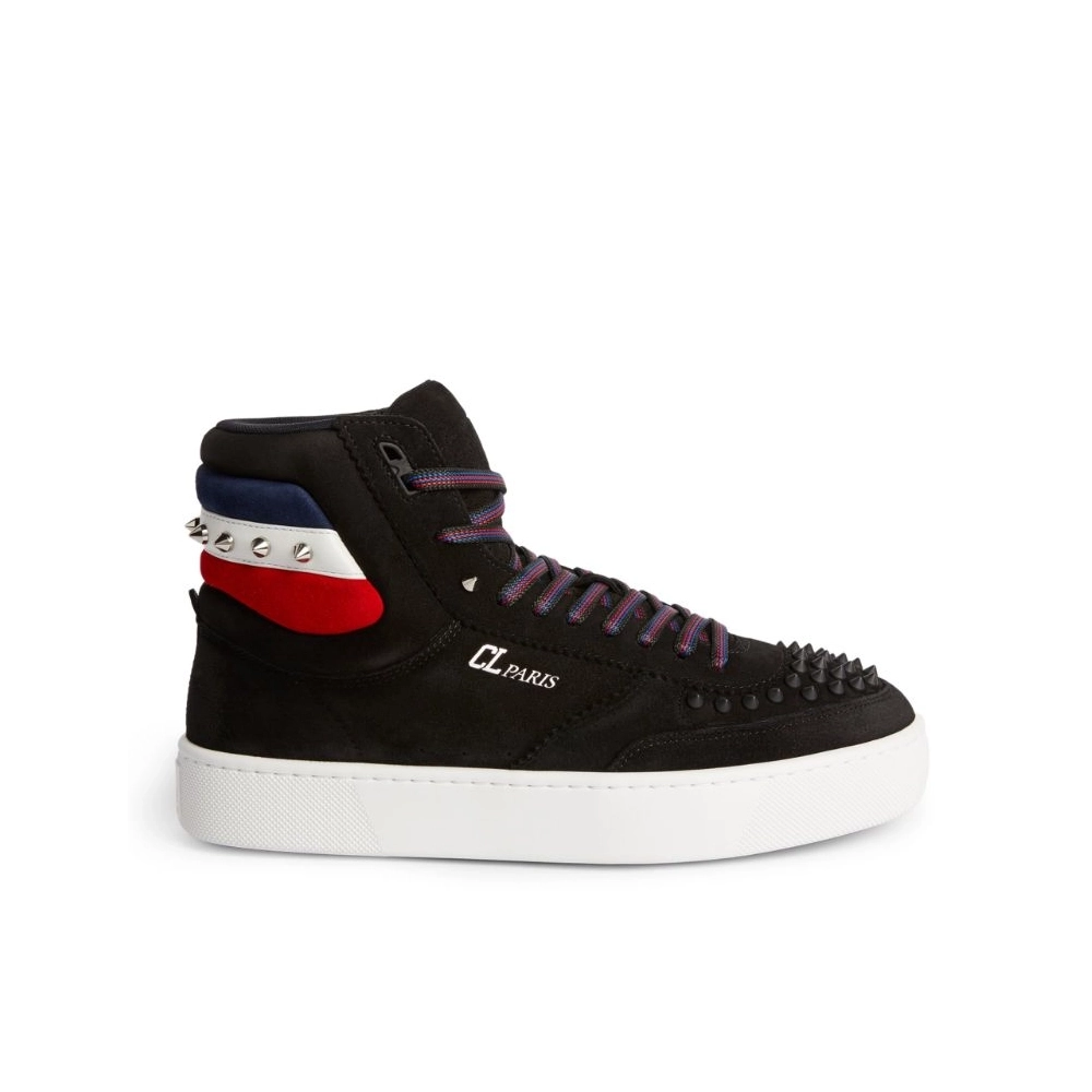 Replica Christian Louboutin Top Rui Spikes High-top Sneakers Suede Black, Fake CL Shoes