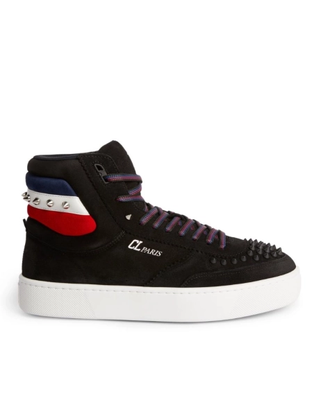 Replica Christian Louboutin Top Rui Spikes High-top Sneakers Suede Black, Fake CL Shoes