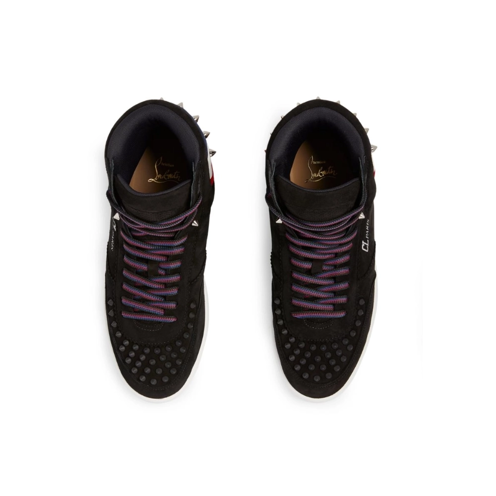 Replica Christian Louboutin Top Rui Spikes High-top Sneakers Suede Black, Fake CL Shoes