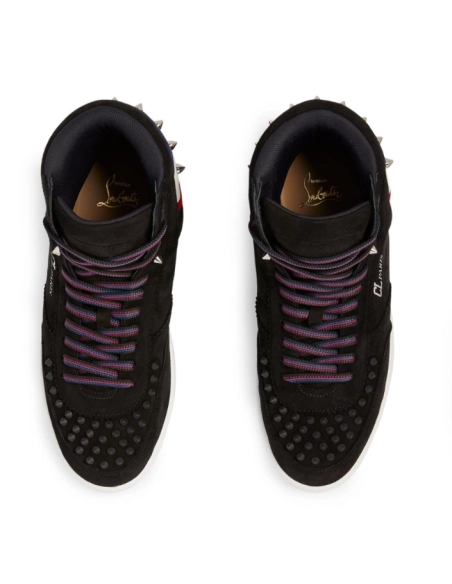 Replica Christian Louboutin Top Rui Spikes High-top Sneakers Suede Black, Fake CL Shoes