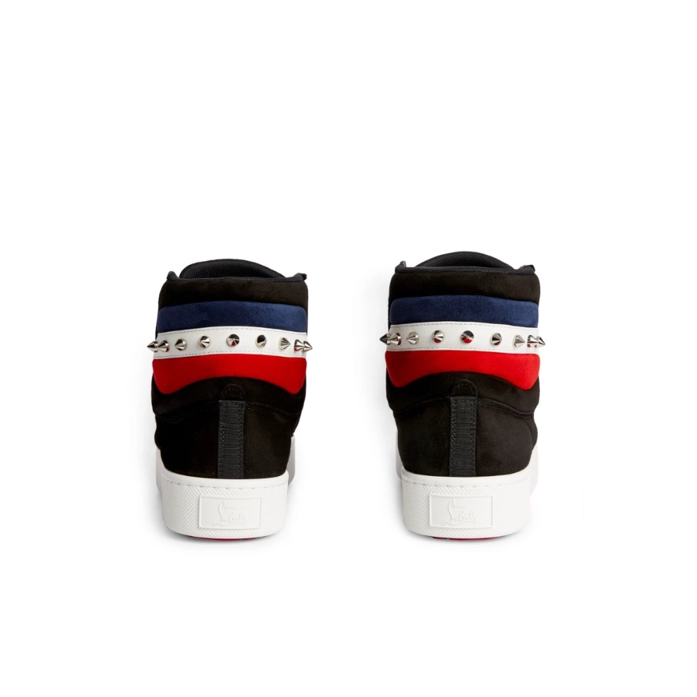 Replica Christian Louboutin Top Rui Spikes High-top Sneakers Suede Black, Fake CL Shoes