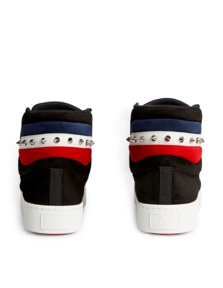 Replica Christian Louboutin Top Rui Spikes High-top Sneakers Suede Black, Fake CL Shoes