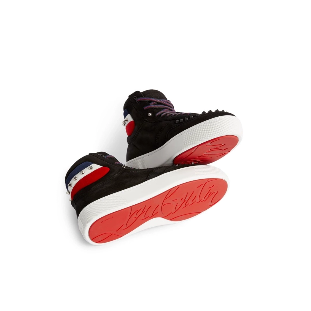 Replica Christian Louboutin Top Rui Spikes High-top Sneakers Suede Black, Fake CL Shoes