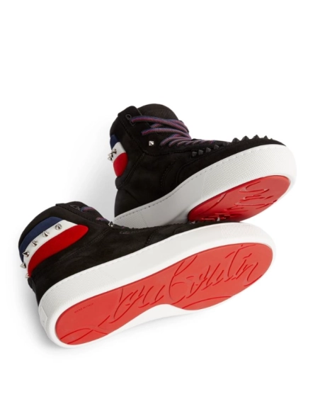 Replica Christian Louboutin Top Rui Spikes High-top Sneakers Suede Black, Fake CL Shoes