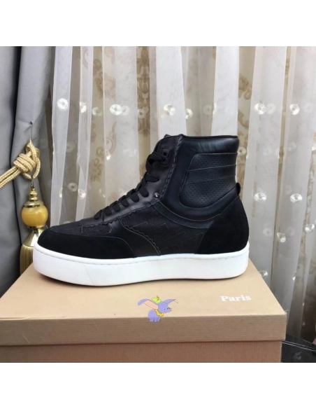 Cheap Christian Louboutin Top Rui High-top Leather Sneakers Black, Discount Christian Louboutin Outlet