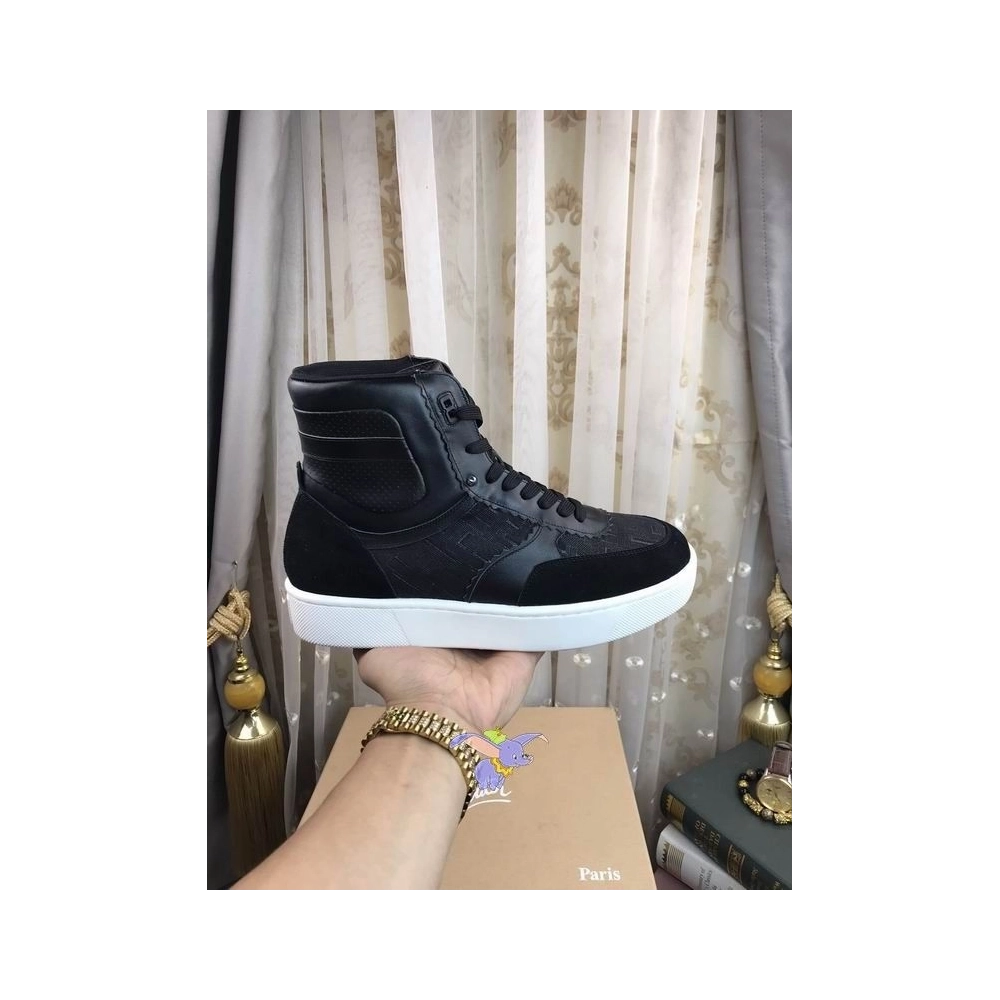 Cheap Christian Louboutin Top Rui High-top Leather Sneakers Black, Discount Christian Louboutin Outlet
