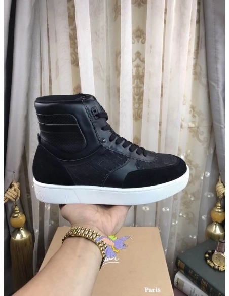 Cheap Christian Louboutin Top Rui High-top Leather Sneakers Black, Discount Christian Louboutin Outlet