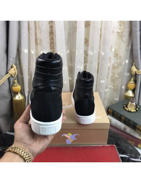 Cheap Christian Louboutin Top Rui High-top Leather Sneakers Black, Discount Christian Louboutin Outlet