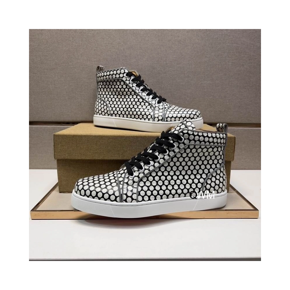 Replica Christian Louboutin Rantus Orlato Flat High-top Sneakers Polka Dots Black White