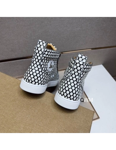 Replica Christian Louboutin Rantus Orlato Flat High-top Sneakers Polka Dots Black White