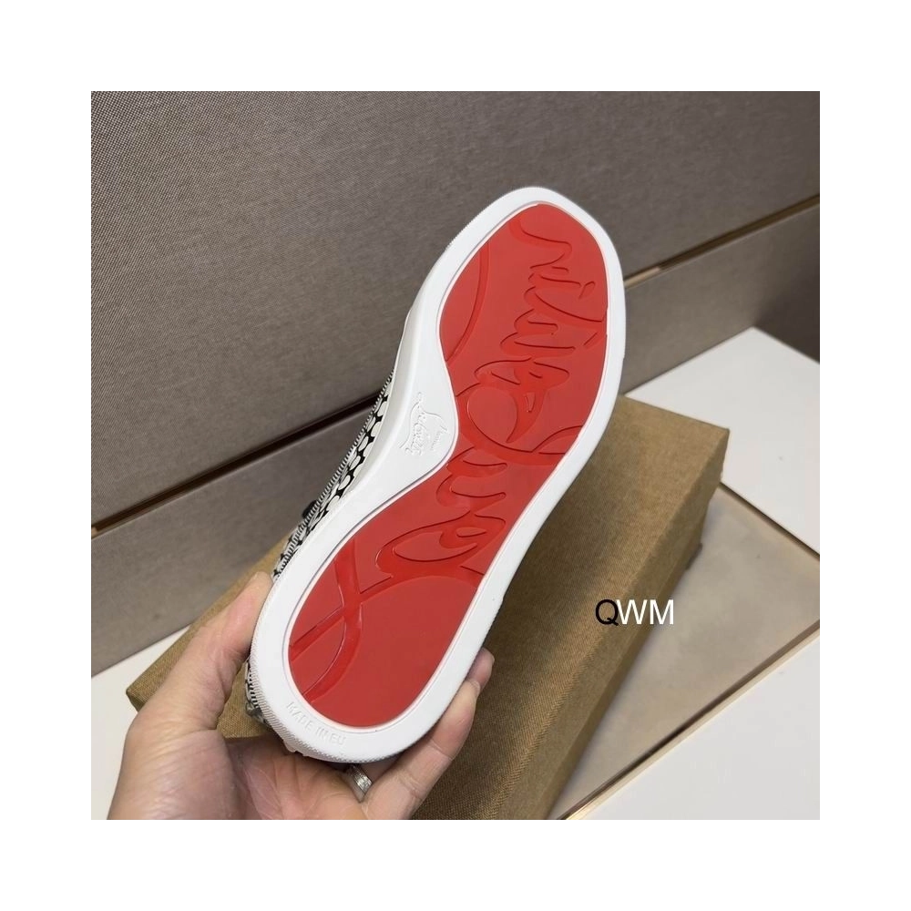 Replica Christian Louboutin Rantus Orlato Flat High-top Sneakers Polka Dots Black White