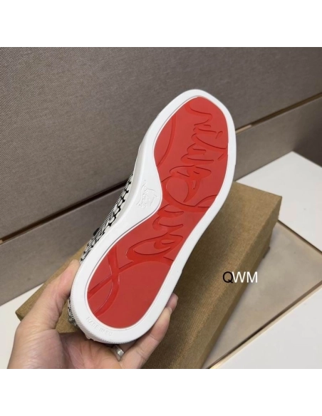 Replica Christian Louboutin Rantus Orlato Flat High-top Sneakers Polka Dots Black White