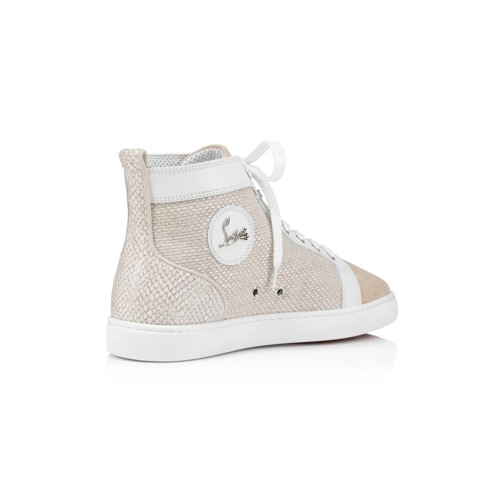 Replica Christian Louboutin Louis High-Top Sneakers Veau Velours Damier Canva And Calf Leather Natural