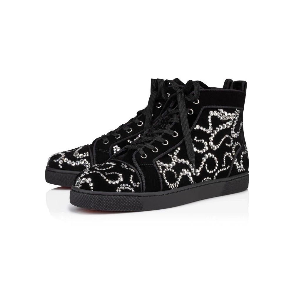 Replica Christian Louboutin Octolouis Strass High-Top Sneakers Velvet And Strass Black
