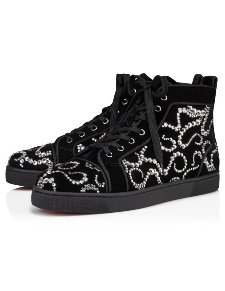 Replica Christian Louboutin Octolouis Strass High-Top Sneakers Velvet And Strass Black