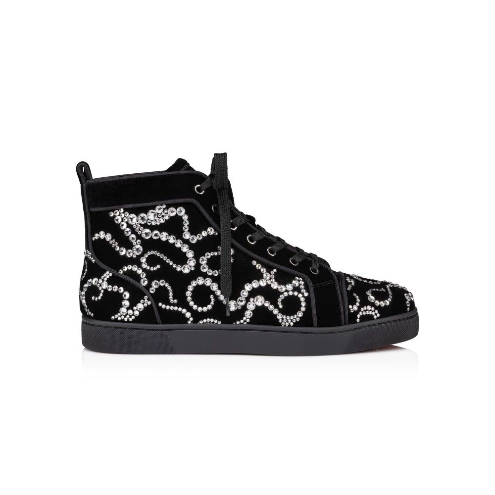 Replica Christian Louboutin Octolouis Strass High-Top Sneakers Velvet And Strass Black
