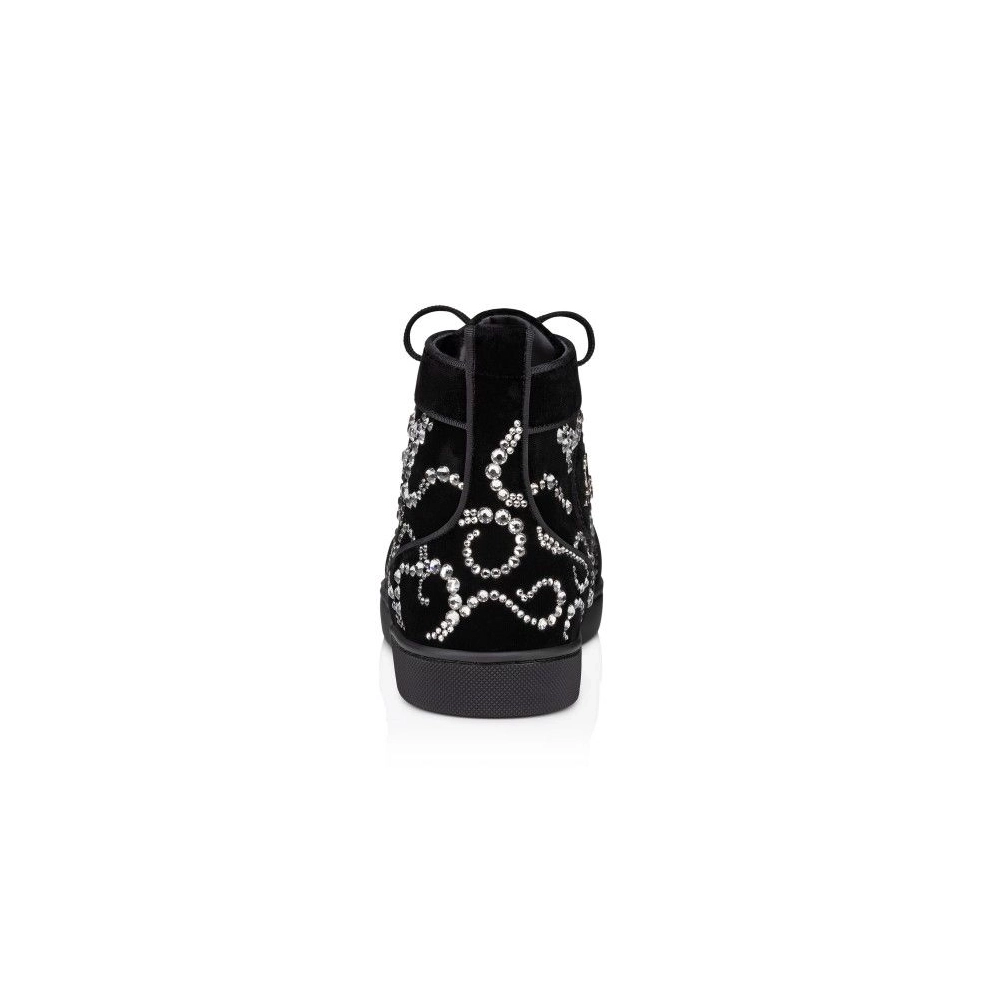 Replica Christian Louboutin Octolouis Strass High-Top Sneakers Velvet And Strass Black