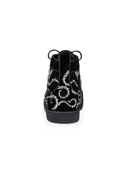 Replica Christian Louboutin Octolouis Strass High-Top Sneakers Velvet And Strass Black