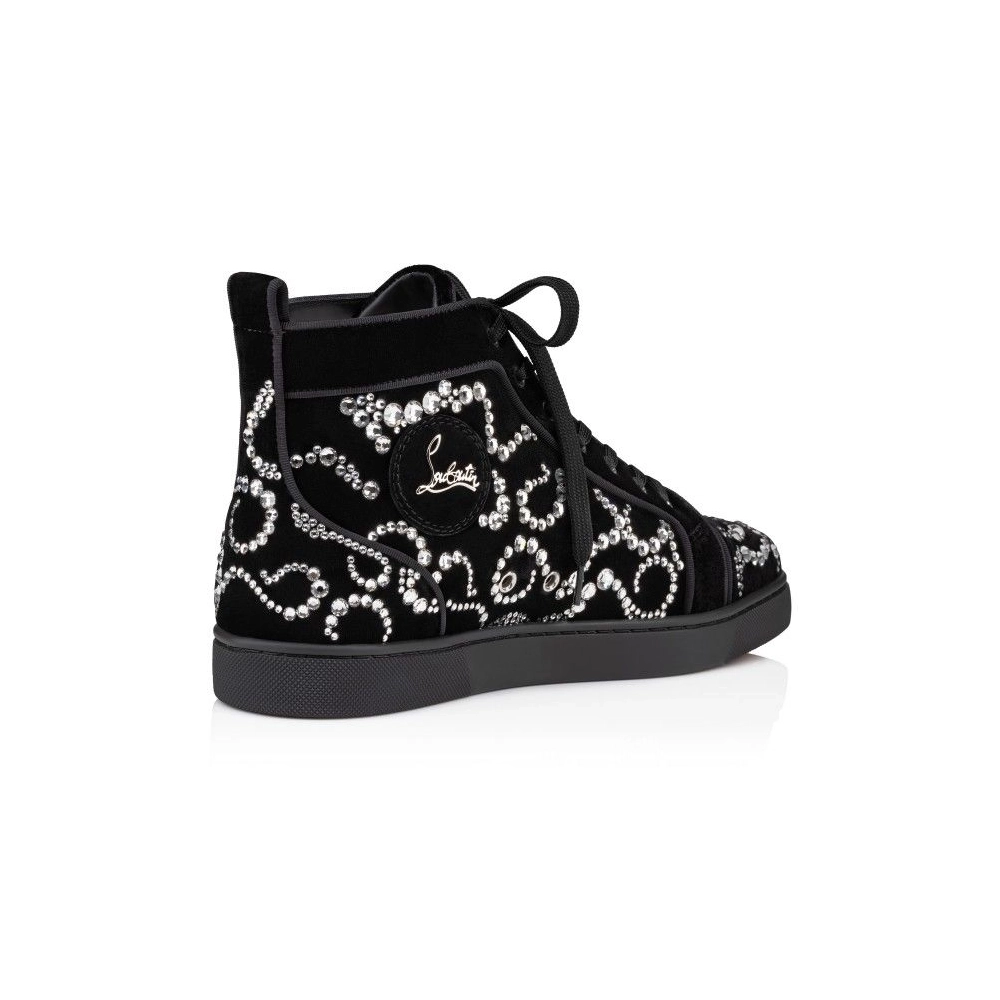 Replica Christian Louboutin Octolouis Strass High-Top Sneakers Velvet And Strass Black