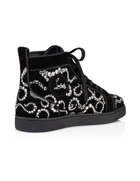 Replica Christian Louboutin Octolouis Strass High-Top Sneakers Velvet And Strass Black