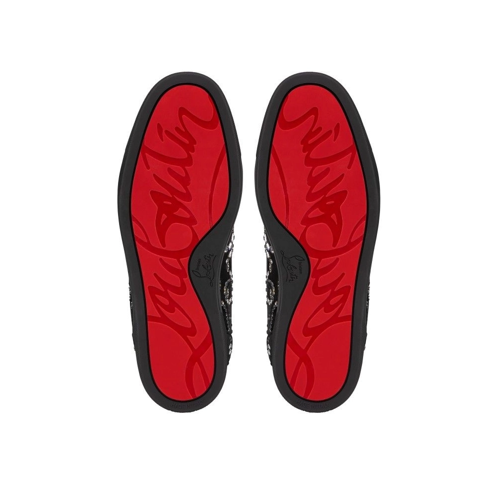 Replica Christian Louboutin Octolouis Strass High-Top Sneakers Velvet And Strass Black