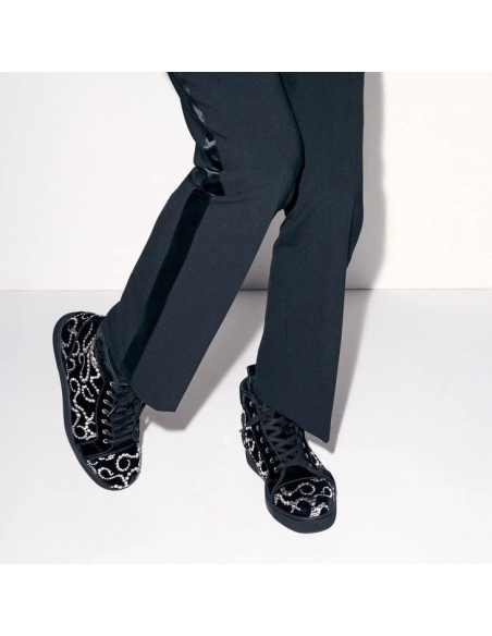Replica Christian Louboutin Octolouis Strass High-Top Sneakers Velvet And Strass Black