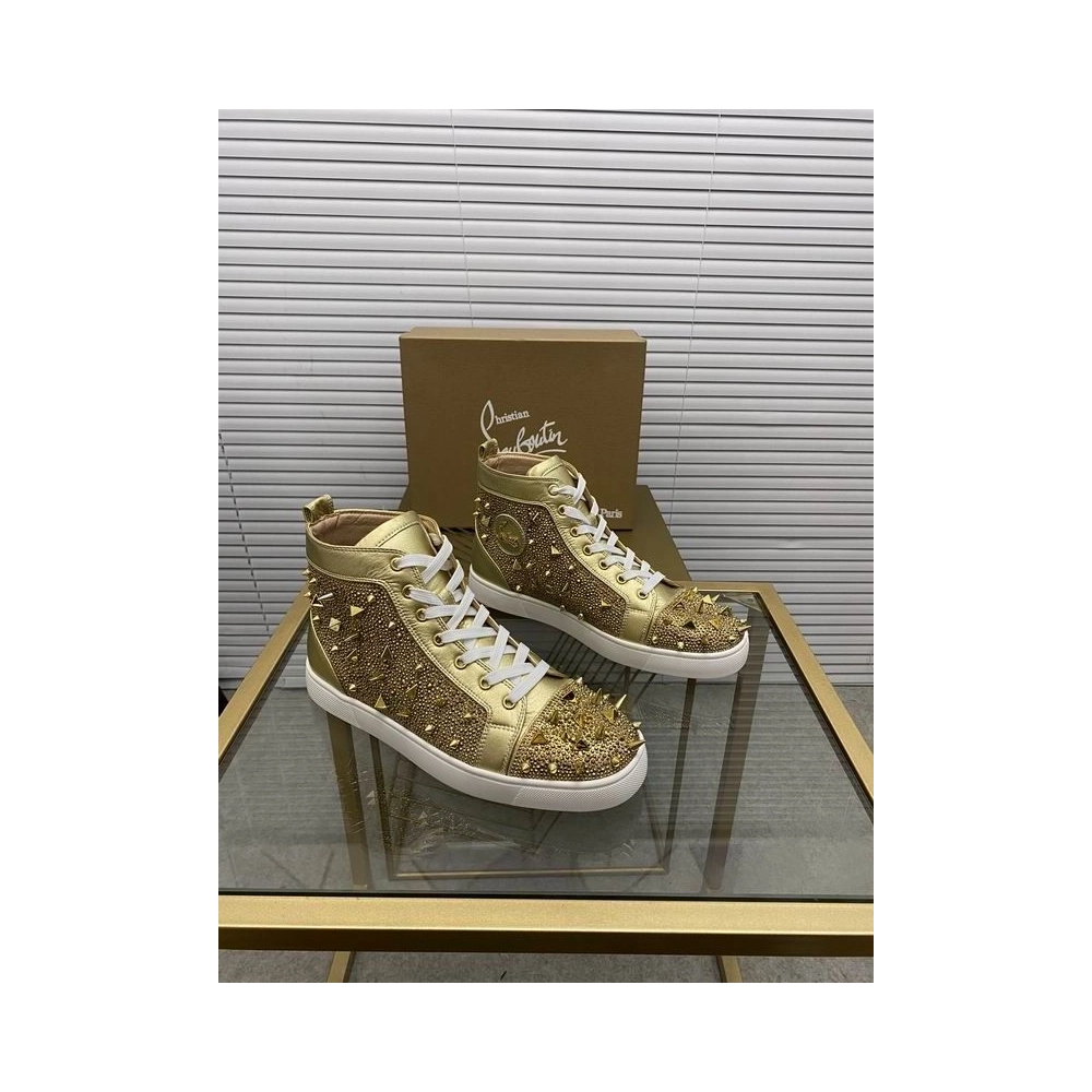 Replica Christian Louboutin Louis Pik Pik Spikes Flat High-top Sneakers, Fake Christian Louboutin Shoes