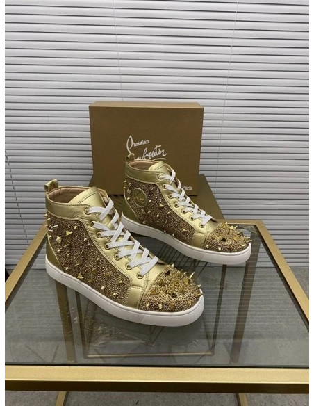 Replica Christian Louboutin Louis Pik Pik Spikes Flat High-top Sneakers, Fake Christian Louboutin Shoes