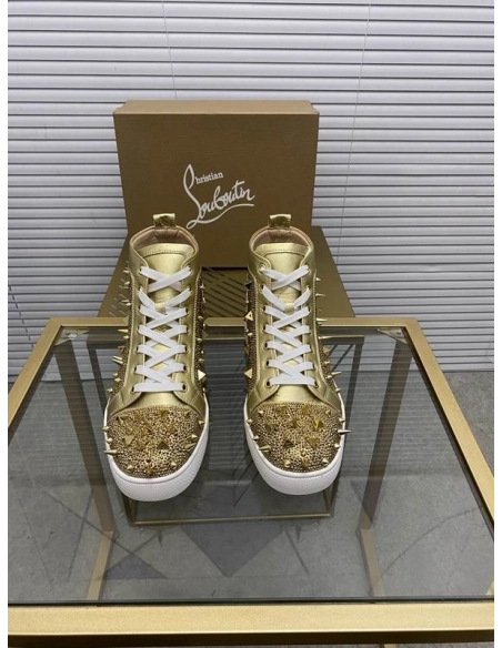 Replica Christian Louboutin Louis Pik Pik Spikes Flat High-top Sneakers, Fake Christian Louboutin Shoes