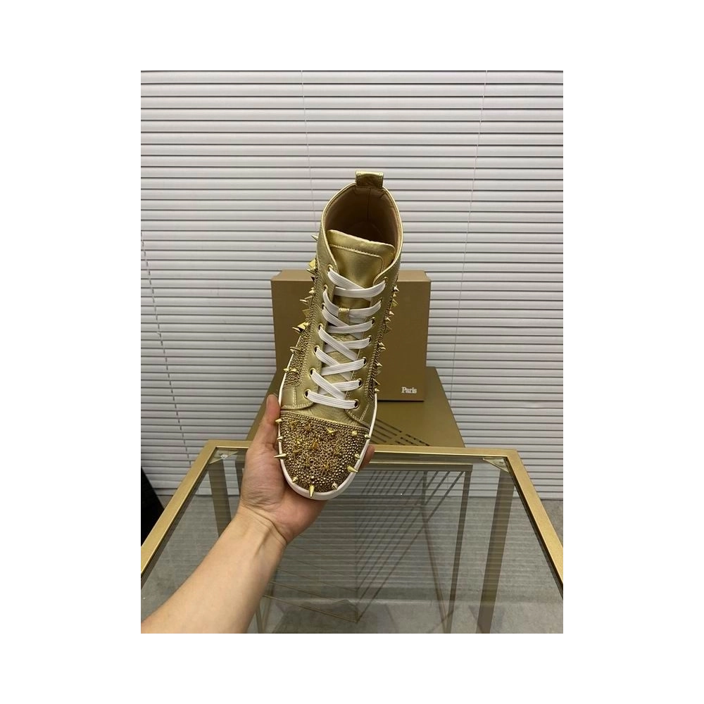 Replica Christian Louboutin Louis Pik Pik Spikes Flat High-top Sneakers, Fake Christian Louboutin Shoes