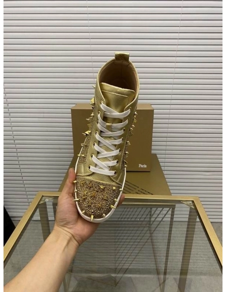 Replica Christian Louboutin Louis Pik Pik Spikes Flat High-top Sneakers, Fake Christian Louboutin Shoes