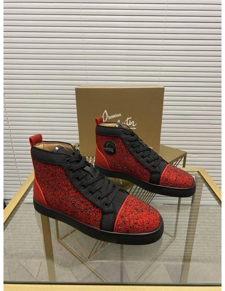 Cheap Christian Louboutin Louis Orlato Flat Glitter High-Top Sneakers Sale Online, Discount CL Shoes