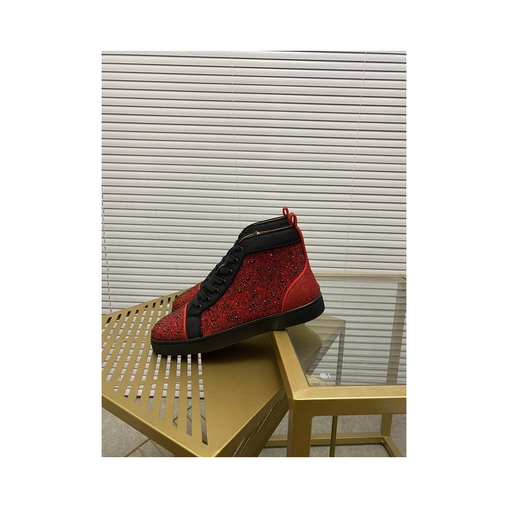 Cheap Christian Louboutin Louis Orlato Flat Glitter High-Top Sneakers Sale Online, Discount CL Shoes