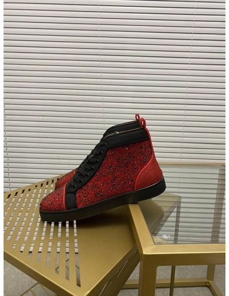 Cheap Christian Louboutin Louis Orlato Flat Glitter High-Top Sneakers Sale Online, Discount CL Shoes
