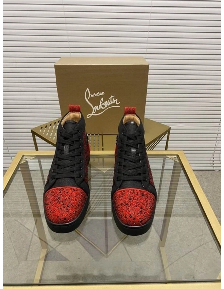 Cheap Christian Louboutin Louis Orlato Flat Glitter High-Top Sneakers Sale Online, Discount CL Shoes