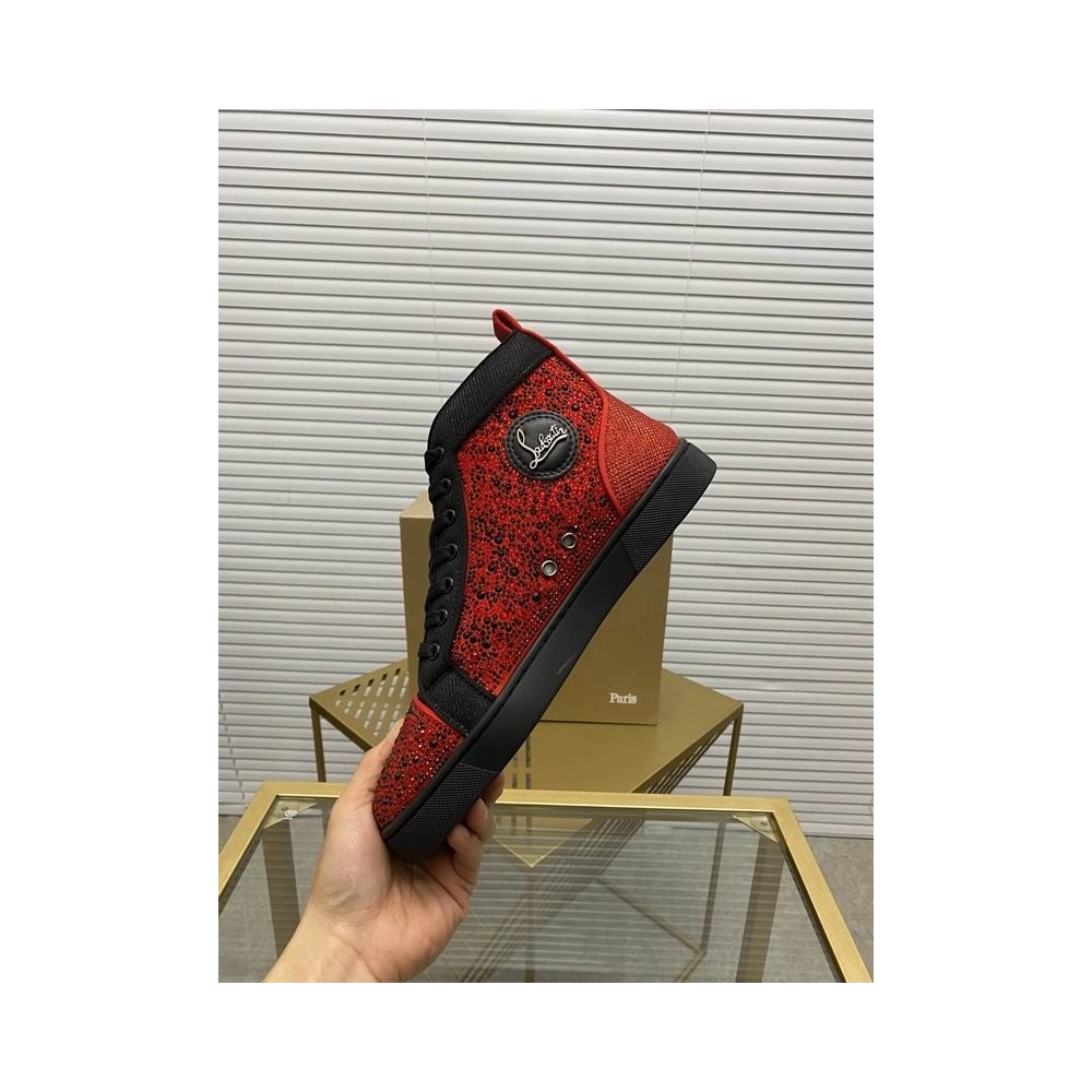 Cheap Christian Louboutin Louis Orlato Flat Glitter High-Top Sneakers Sale Online, Discount CL Shoes