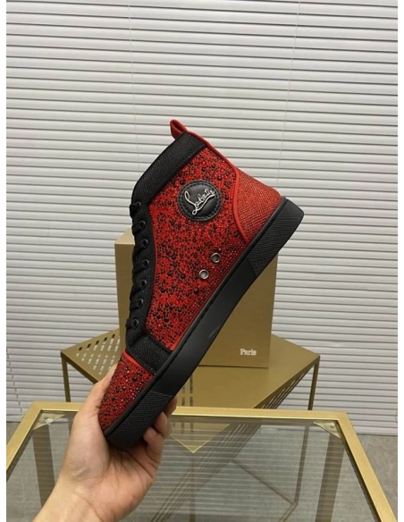 Cheap Christian Louboutin Louis Orlato Flat Glitter High-Top Sneakers Sale Online, Discount CL Shoes