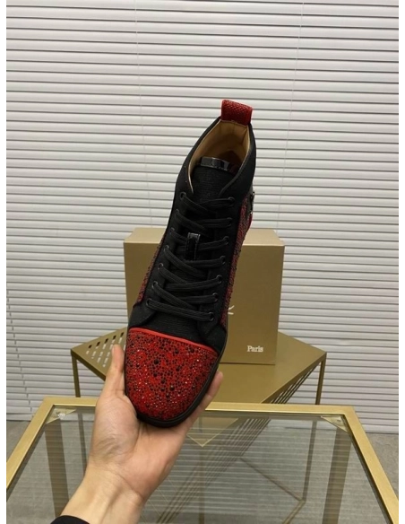 Cheap Christian Louboutin Louis Orlato Flat Glitter High-Top Sneakers Sale Online, Discount CL Shoes