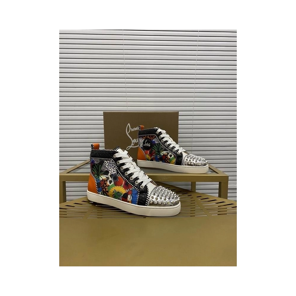 Replica Christian Louboutin Lou Spikes Orlato Flat Sneakers Multicolor, Knockoff Christian Louboutin Shoes