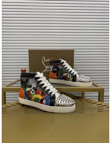 Replica Christian Louboutin Lou Spikes Orlato Flat Sneakers Multicolor, Knockoff Christian Louboutin Shoes