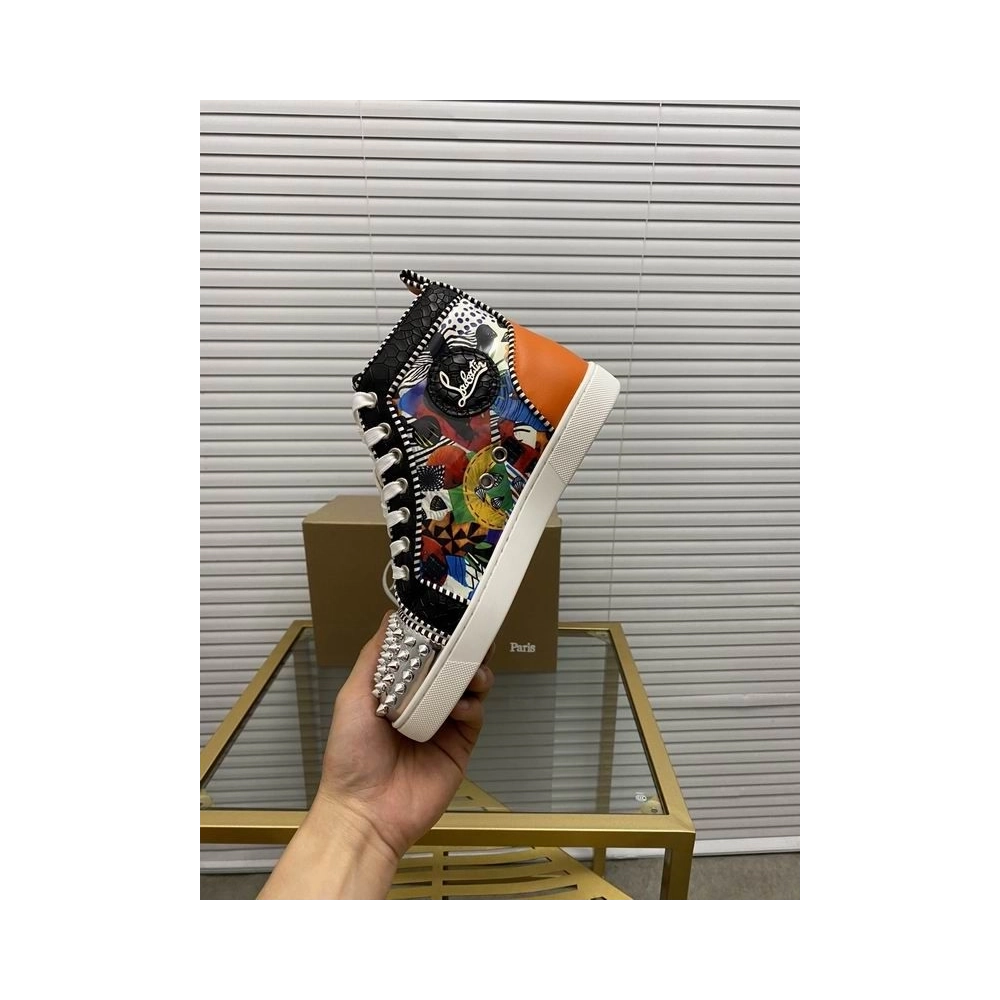 Replica Christian Louboutin Lou Spikes Orlato Flat Sneakers Multicolor, Knockoff Christian Louboutin Shoes