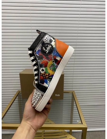 Replica Christian Louboutin Lou Spikes Orlato Flat Sneakers Multicolor, Knockoff Christian Louboutin Shoes