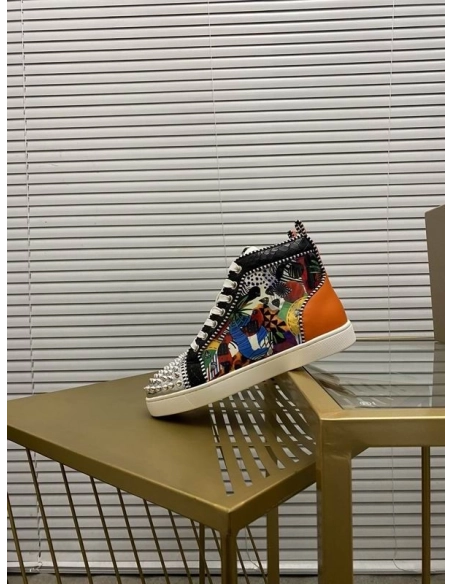 Replica Christian Louboutin Lou Spikes Orlato Flat Sneakers Multicolor, Knockoff Christian Louboutin Shoes