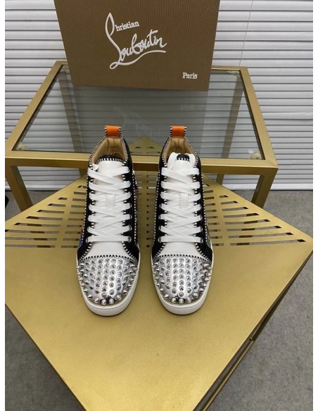 Replica Christian Louboutin Lou Spikes Orlato Flat Sneakers Multicolor, Knockoff Christian Louboutin Shoes