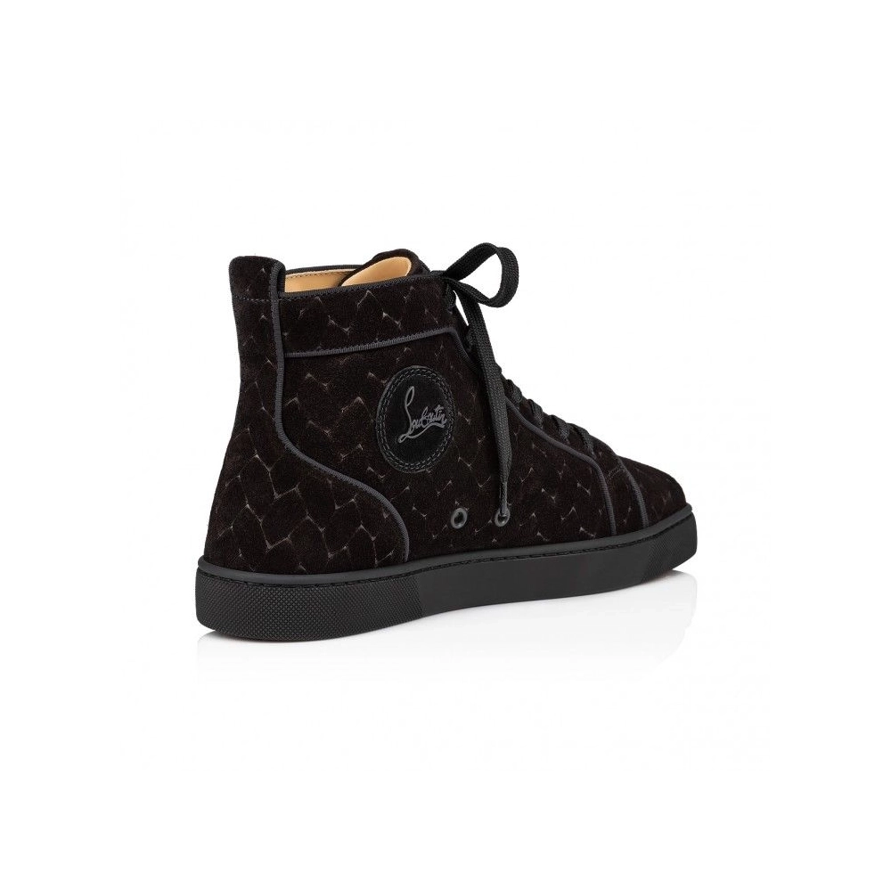 Knockoff Christian Louboutin Louis High-Top Sneakers Braided Calf Leather Black, Fake CL Shoes
