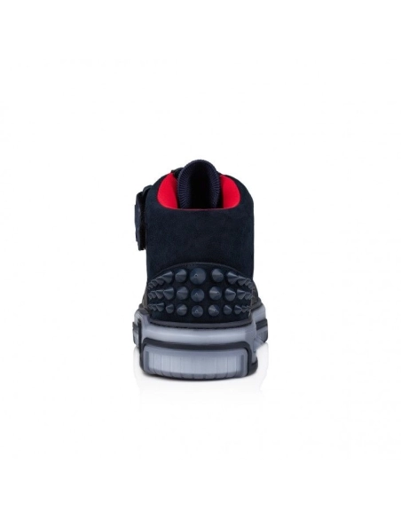 Replica Christian Louboutin Astroloubi Mid High-Top Sneakers Calf Leather Suede And Rubber Navy, Fake CL Shoes