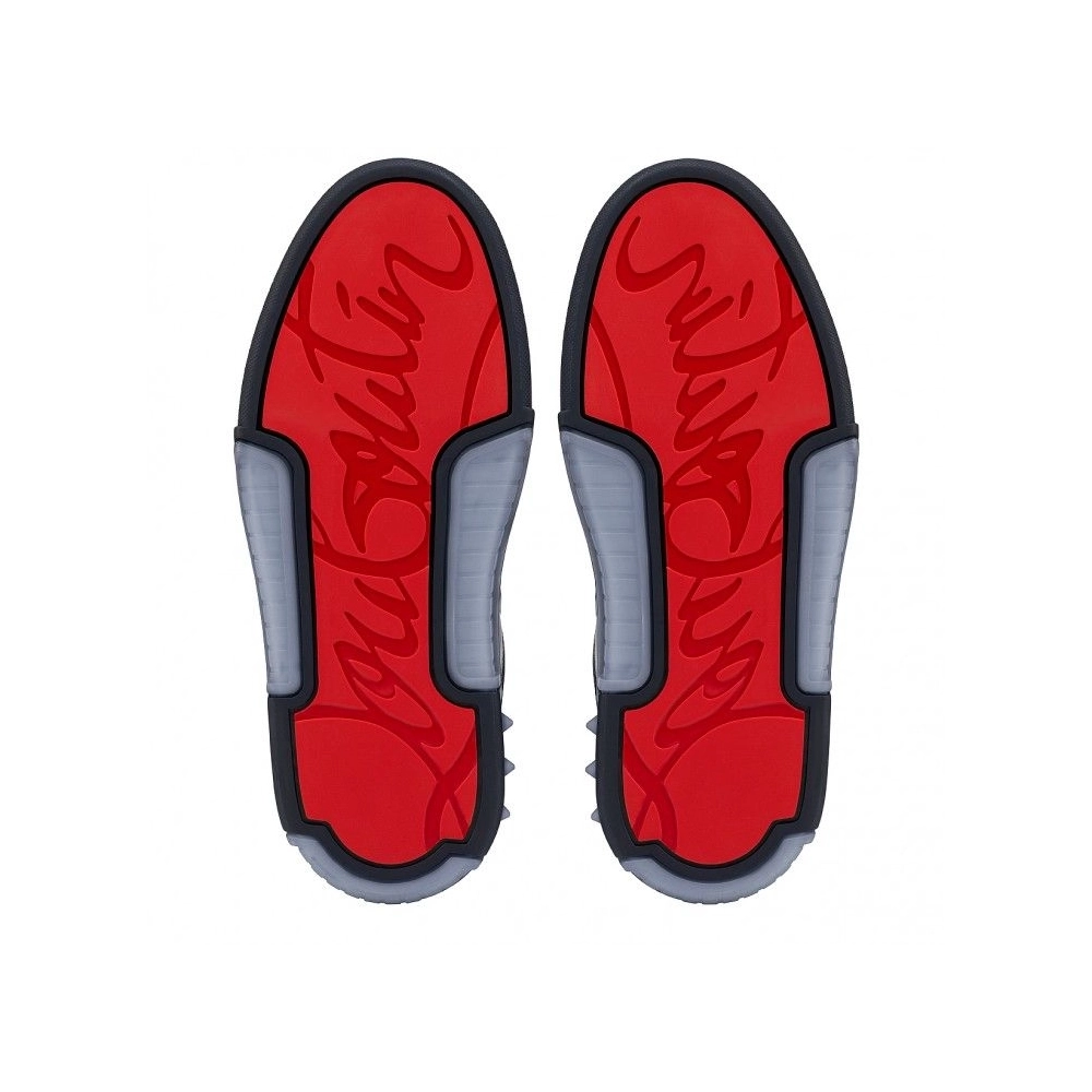 Replica Christian Louboutin Astroloubi Mid High-Top Sneakers Calf Leather Suede And Rubber Navy, Fake CL Shoes